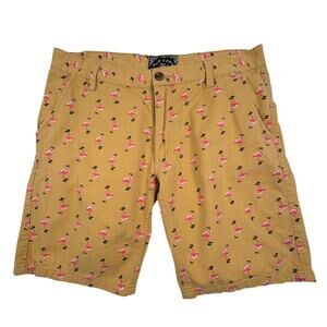 Raw Yarn Industries Chino Shorts Men's 24 Tan Pink Flamingos Whimsical Preppy